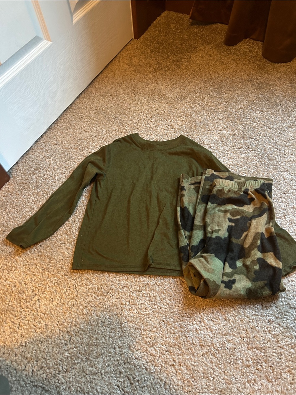 Kids Olive Green Thermal Pajama Set with Camo Pants